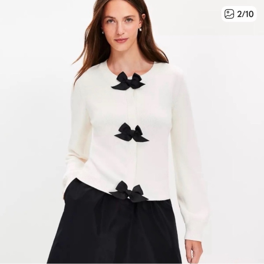 Loft White Sweater with Black Bow Accents